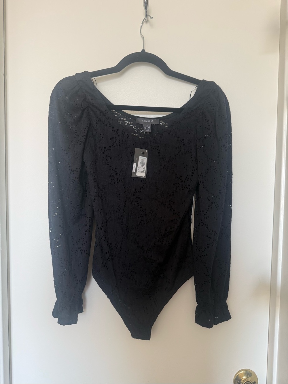 NEW Primark Black Lace Long Sleeve Puff Sleeve Bodysuit XS 2/4